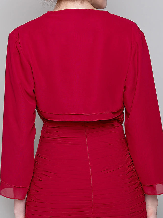 Mermaid / Trumpet Mother of the Bride Dress Two Piece Sweetheart Floor Length Chiffon Long Sleeve with Criss Cross