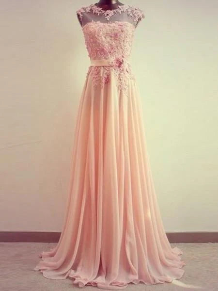 A-Line Round Neck Sweep Train Lace Prom Dress Lace Bridesmaid Dress