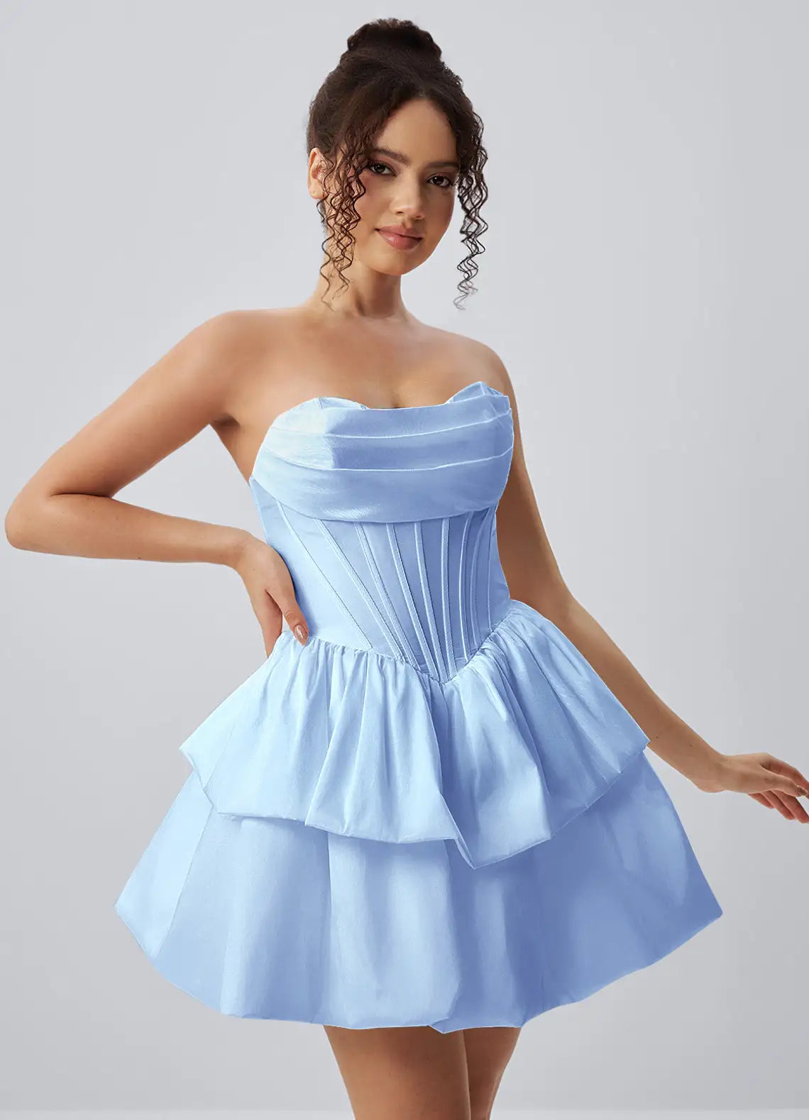 Chic A-Line Strapless Corset Tiered Light Blue Short Homecoming Dress