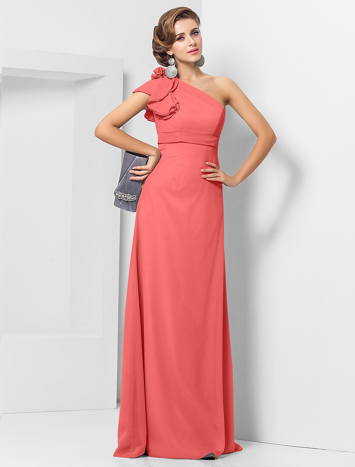 Etuikleid/Säulenkleid, elegantes Kleid, Hochzeitsgast, formeller Abend, bodenlang, ärmellos, ein Schulterträger, Brautjungfernkleid, Chiffon mit Schärpe/Band-Applikationen