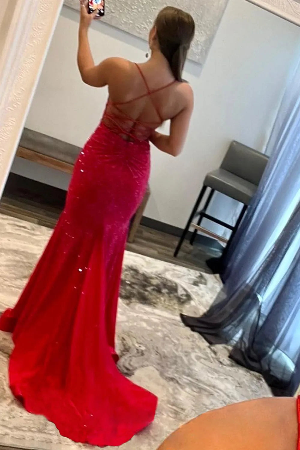 Mermaid Spaghetti Straps Long Prom Dress with Criss Cross Back