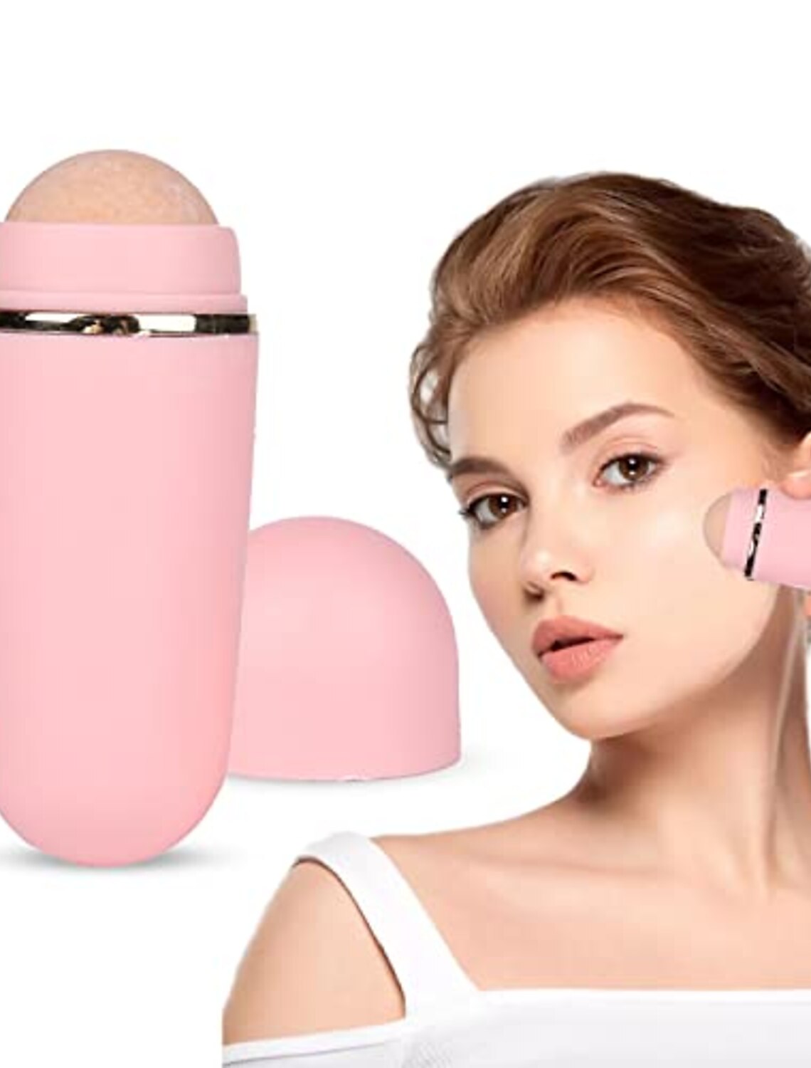 Hautbelebender Roller mit Rosenquarz für die ganztägige Gesichtsbelebung und -aufhellung. Kompakt und wiederverwendbar. Sanft zur Haut. 1 Stück.