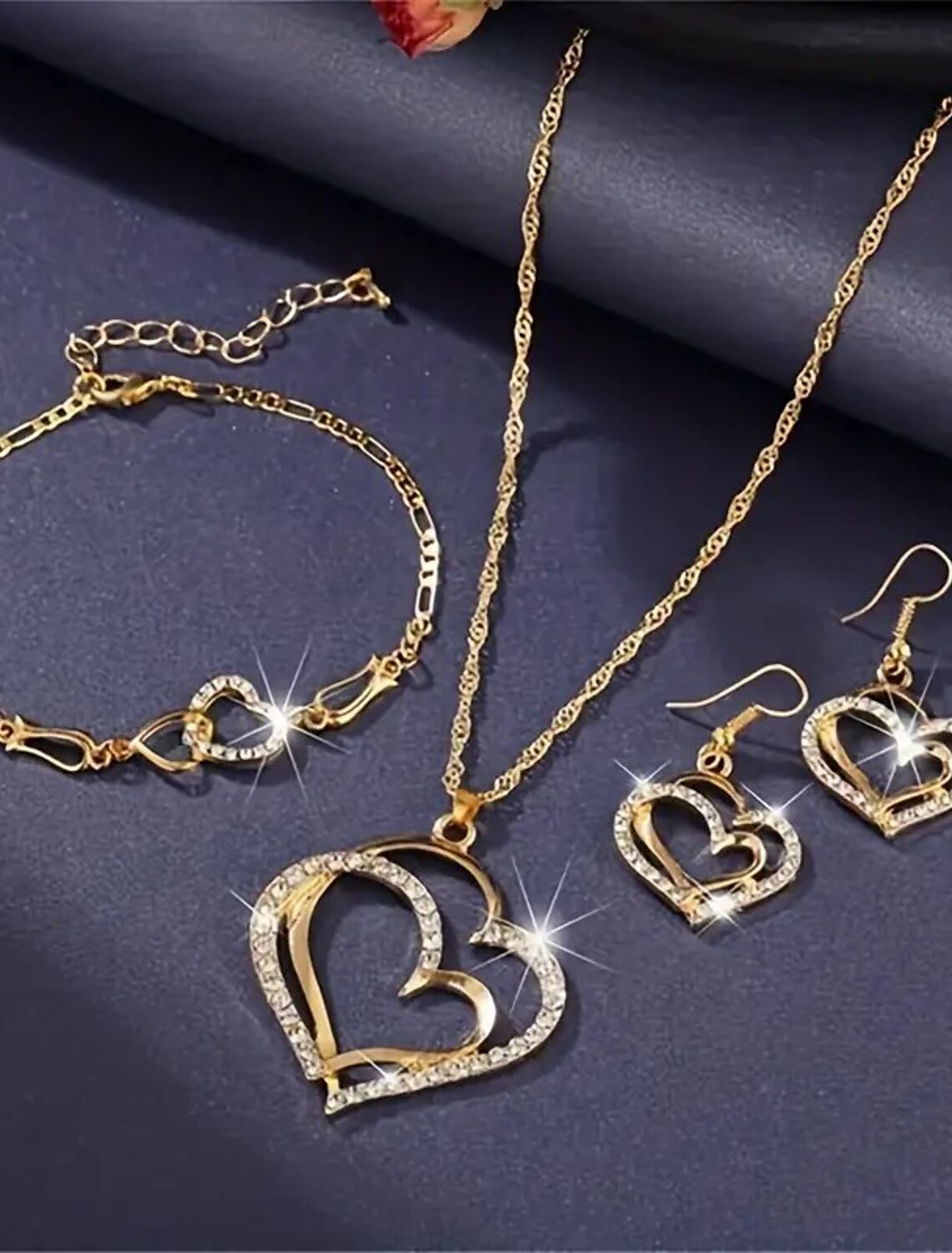 Jewelry Set 3pcs Alloy 1 Necklace Earrings Bracelets Women's Vintage Fashion Geometrical Heart Geometric Jewelry Set For Wedding Party Special Occasion