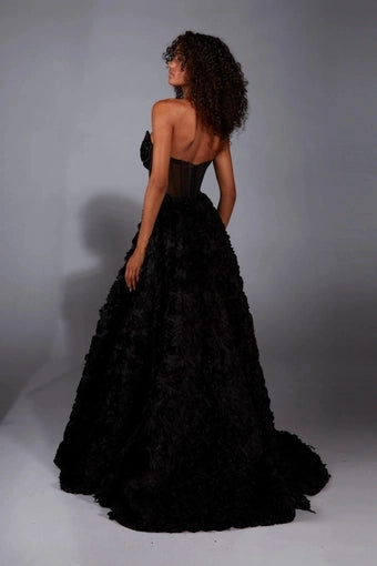 Floral A-Line Strapless Sweetheart Corset Open Back Long Prom Dress