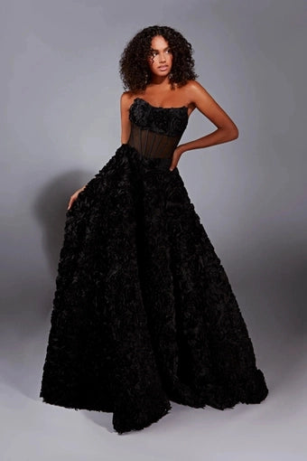 Floral A-Line Strapless Sweetheart Corset Open Back Long Prom Dress