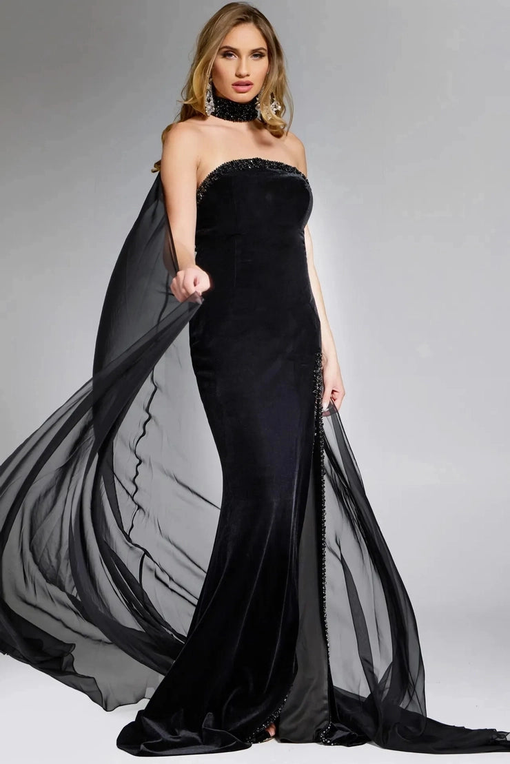 Luxury Mermaid Strapless Beaded Cape Overlay Slit Long Prom Dress