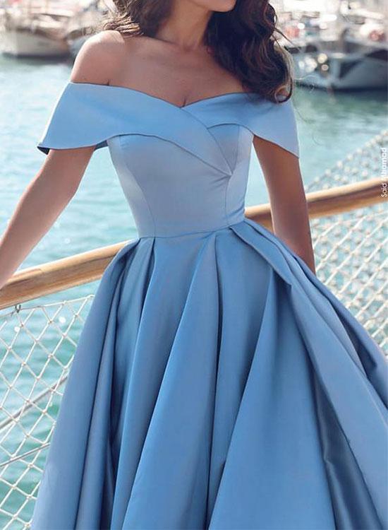 A-line Off Shoulder Sweep Train Prom Gown Formal Dress