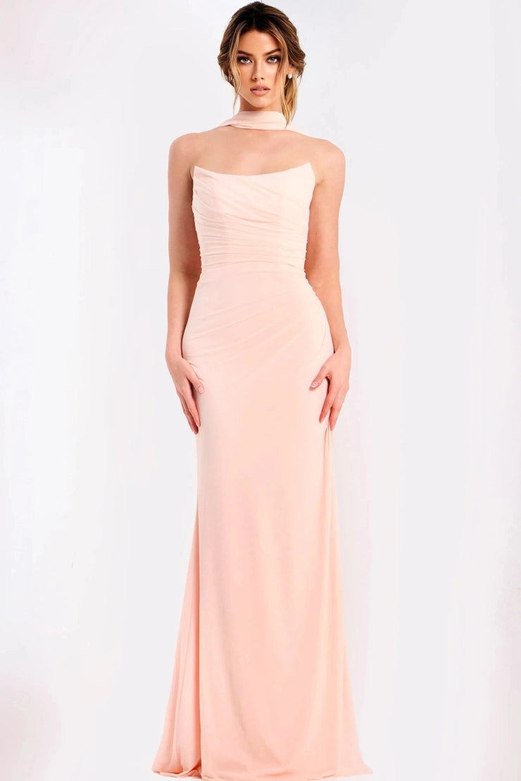 Soft Mermaid Strapless Cowl Strap Open Back Floor Length Bridesmaid Dress
