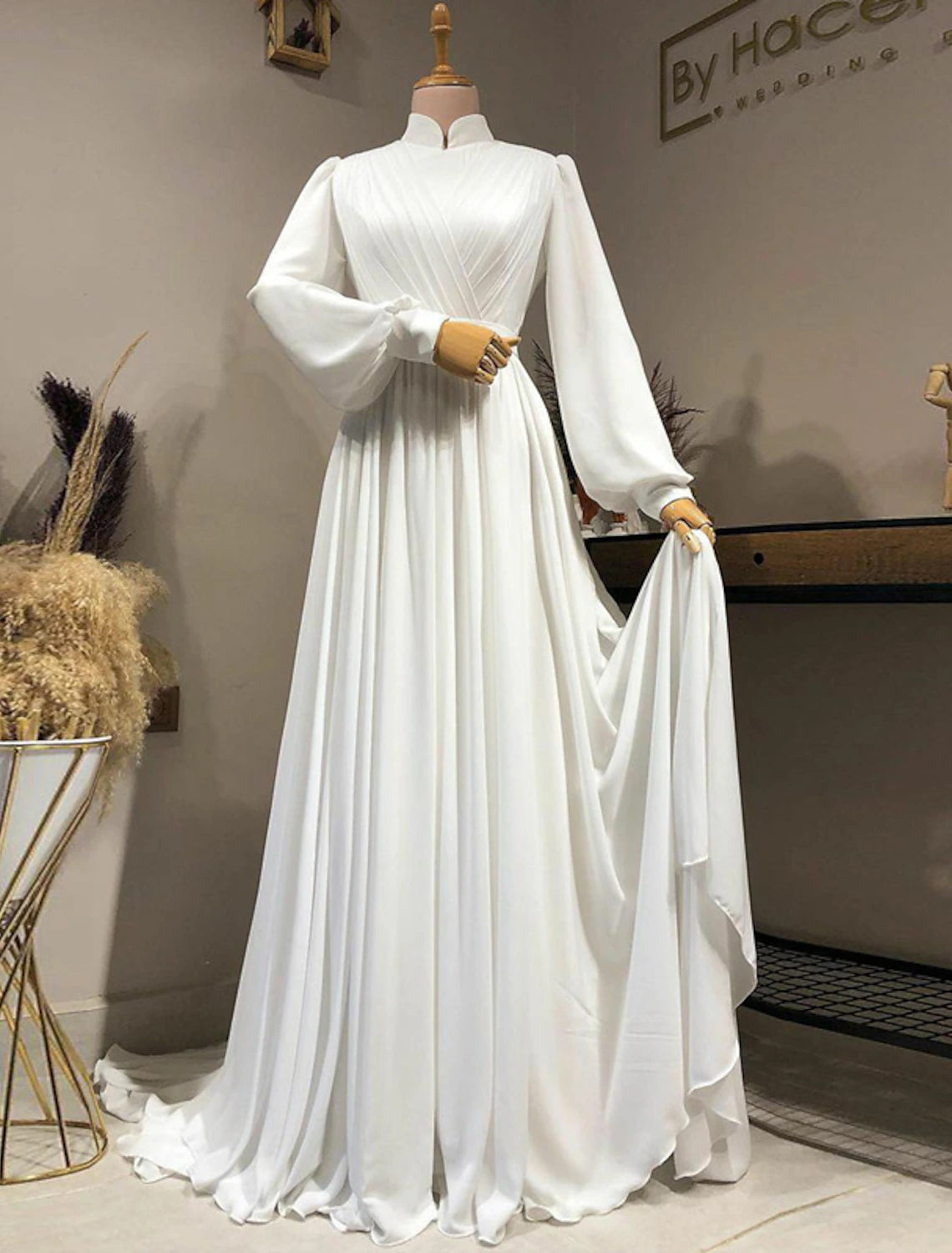 Hall Vintage 1940s / 1950s Casual Wedding Dresses A-Line High Neck Lon – BL Dress