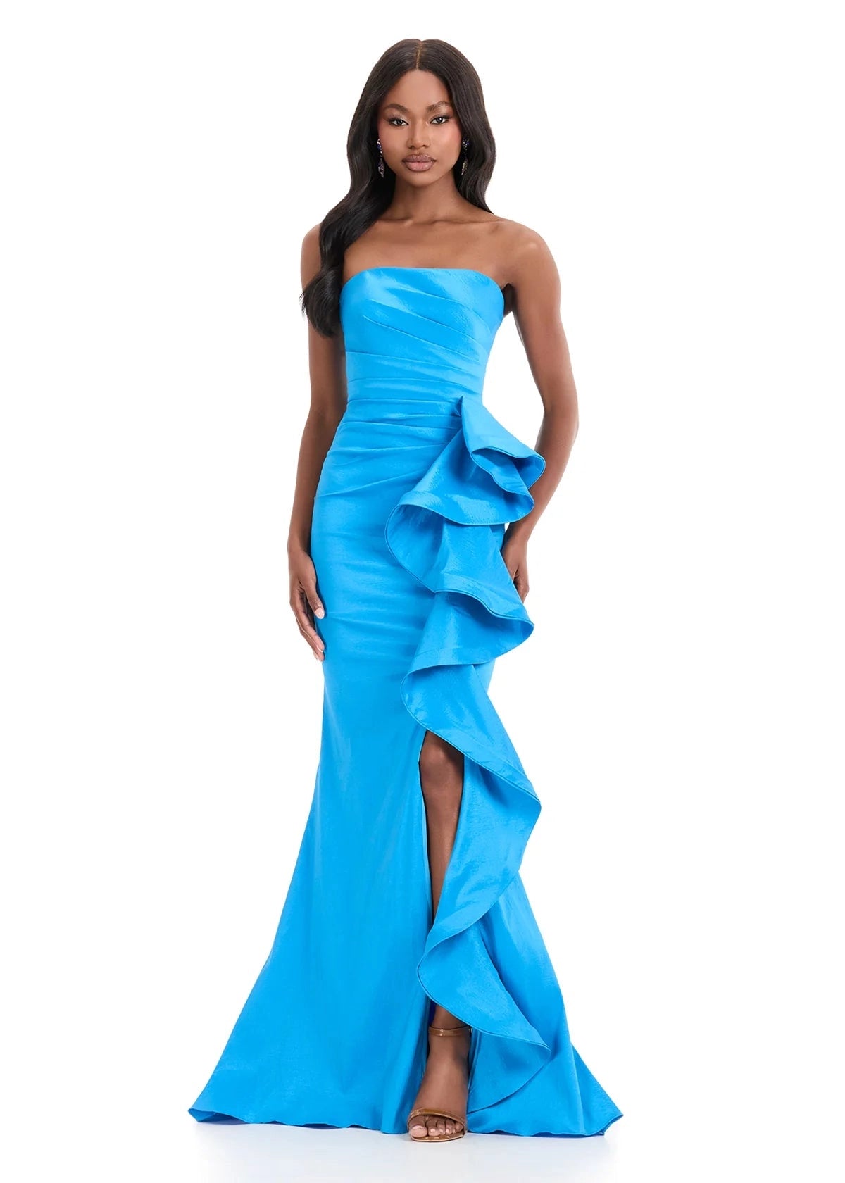 Vibrant Mermaid Strapless Straight Low Back Train Long Prom Dress