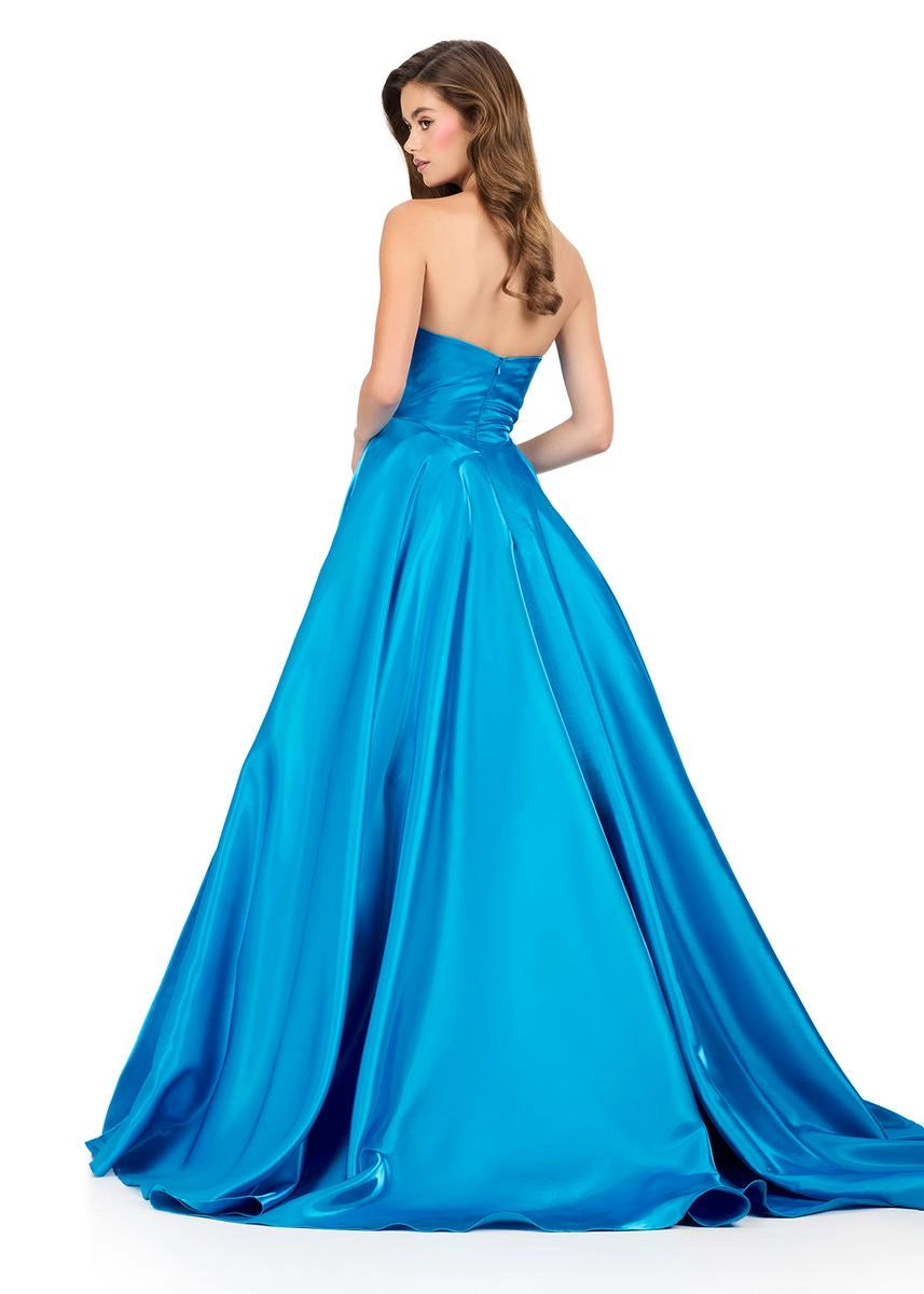 Elegant A-Line Strapless Low Back 3D Rose Satin Long Prom Dress