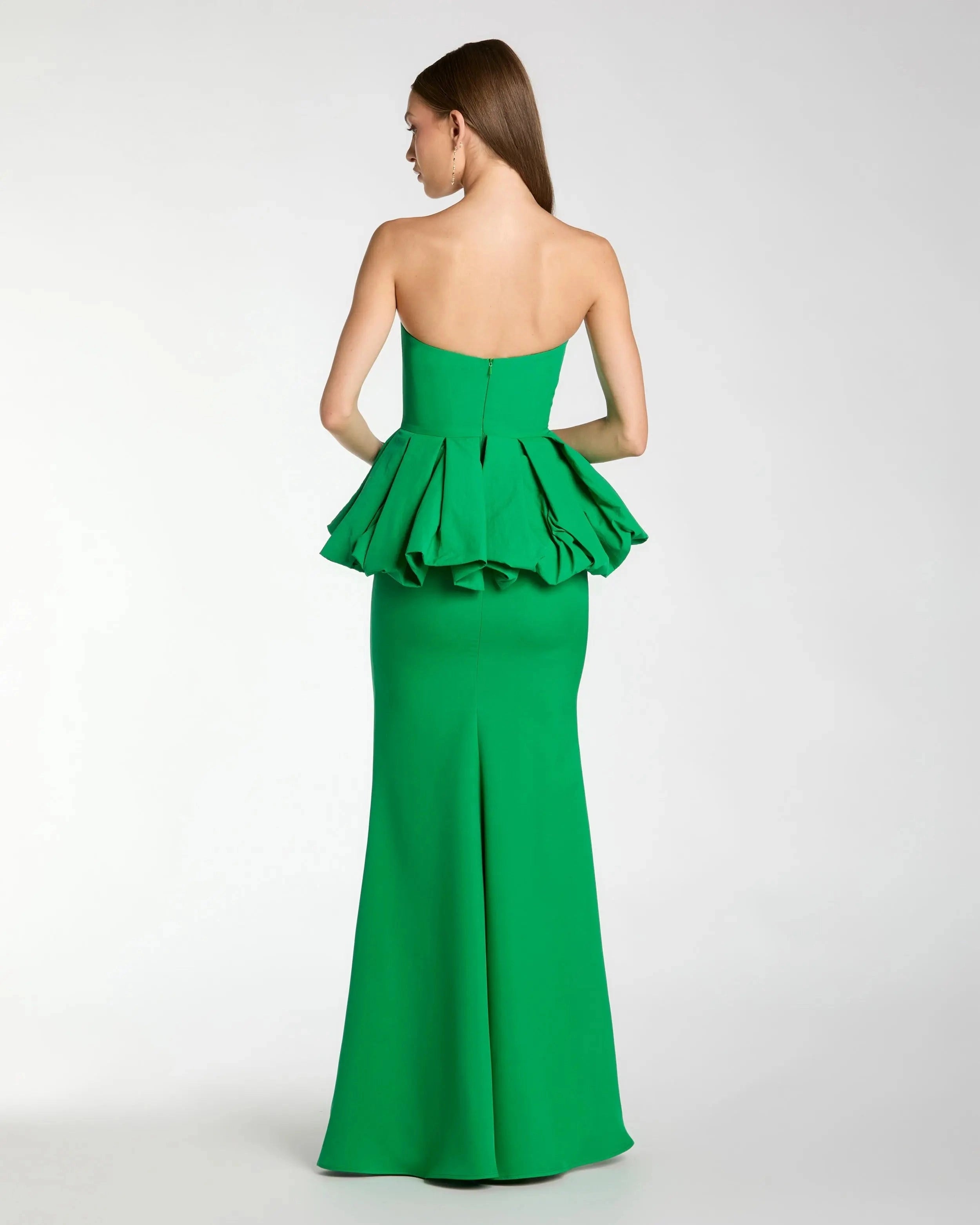 Bright Green Strapless Mermaid Evening Gown With Ruffled Peplum Waist