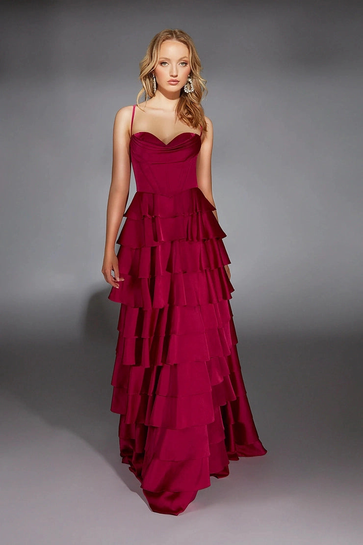 Tiered A-line Sweetheart Spaghetti Strap Lace Up Back Long Prom Dress