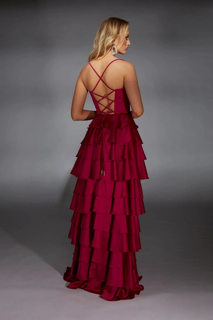 Tiered A-line Sweetheart Spaghetti Strap Lace Up Back Long Prom Dress