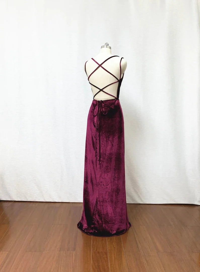 A-line Sheath Velvet Wedding Guest Dress Prom Dresses with Split