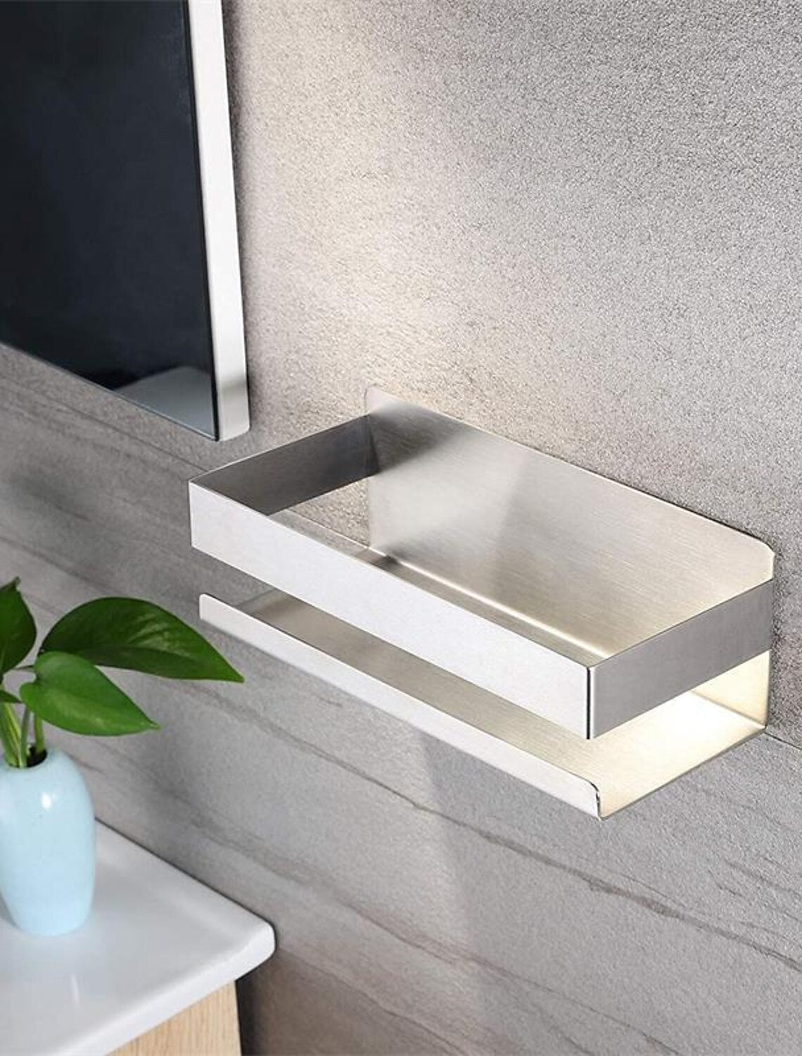 Bathroom Shelf,Self-Adhesive Shower Shelf Stainless Steel Wall-mounted Punch-free Bathroom Storage For Bathroom,Kitchen(Brushed Nickel,Matte Black)