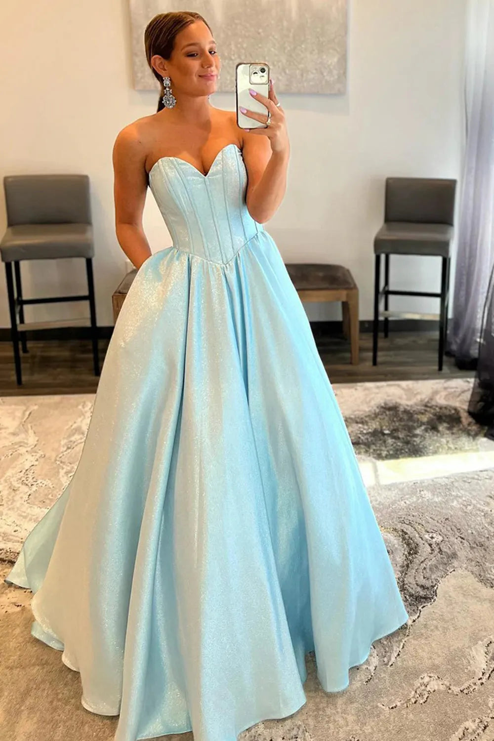 A-Line Sweetheart Strapless Long Prom Dress