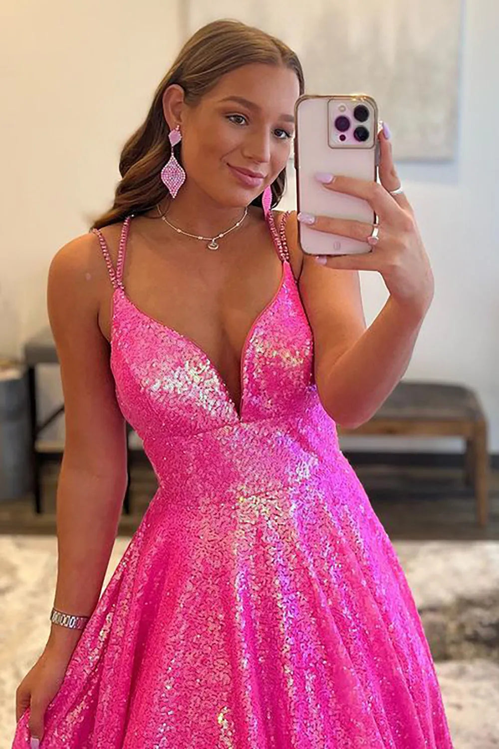 A-line Glitter Sequins Long Prom Dress