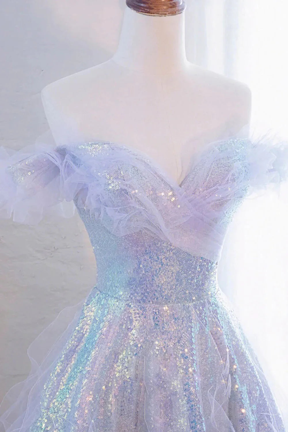 A Line Off the Shoulder Sequins Long Prom Dress