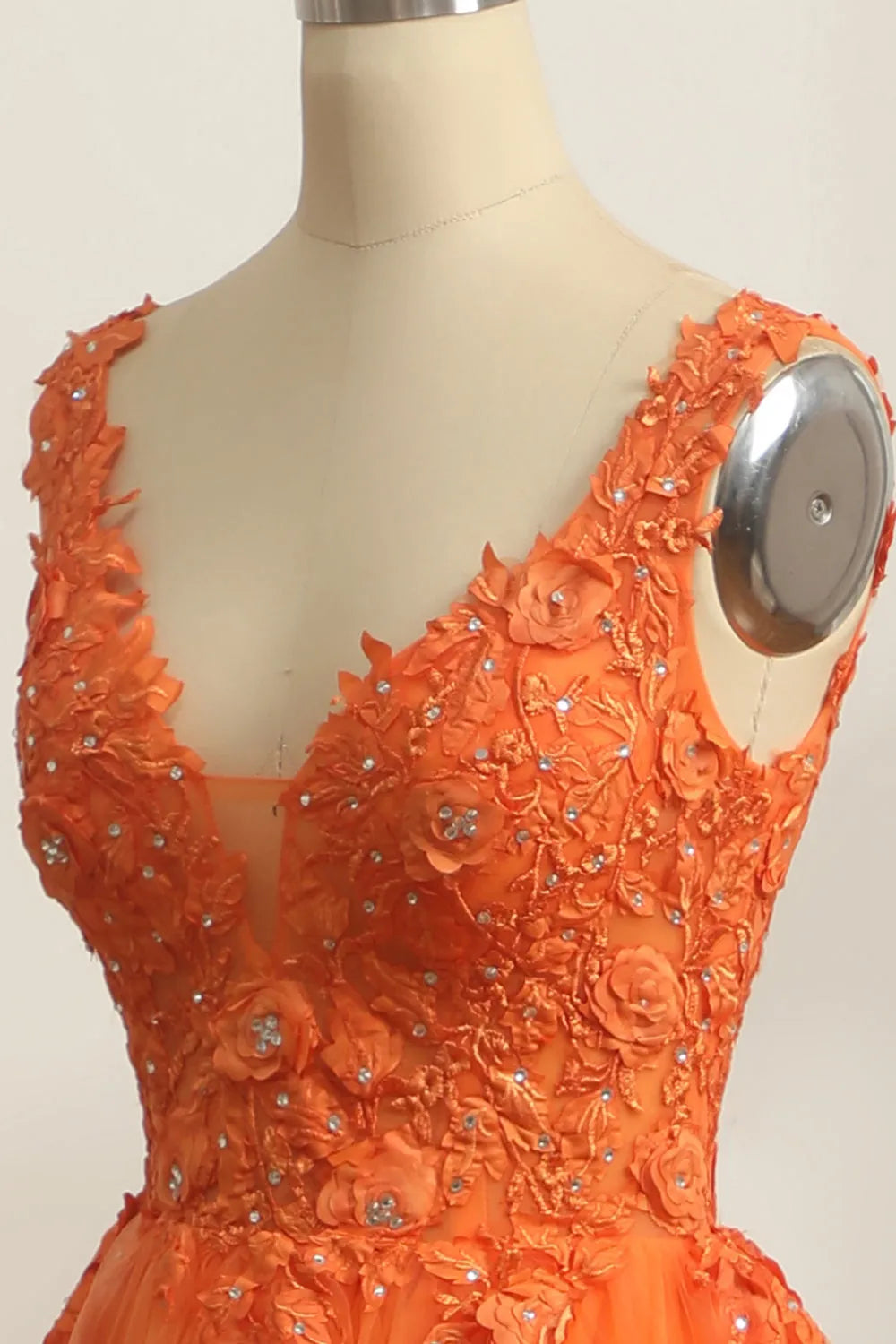 A Line V Neck Princess Long Prom Dress with Appliques