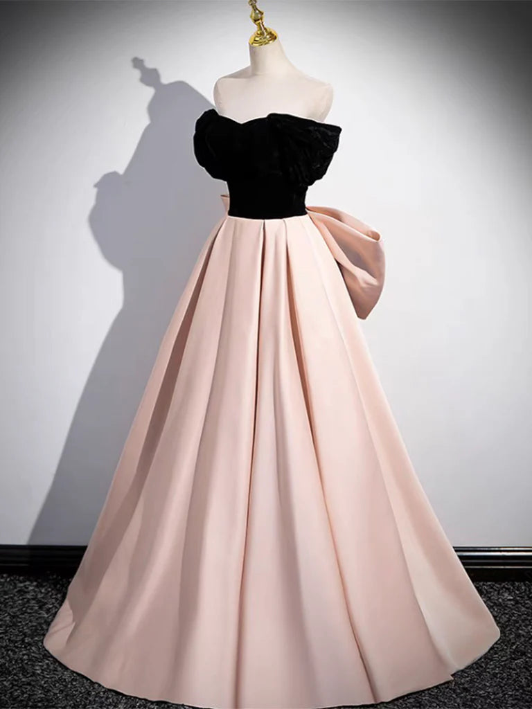 A-Line Off Shoulder Satin Long Prom Dress