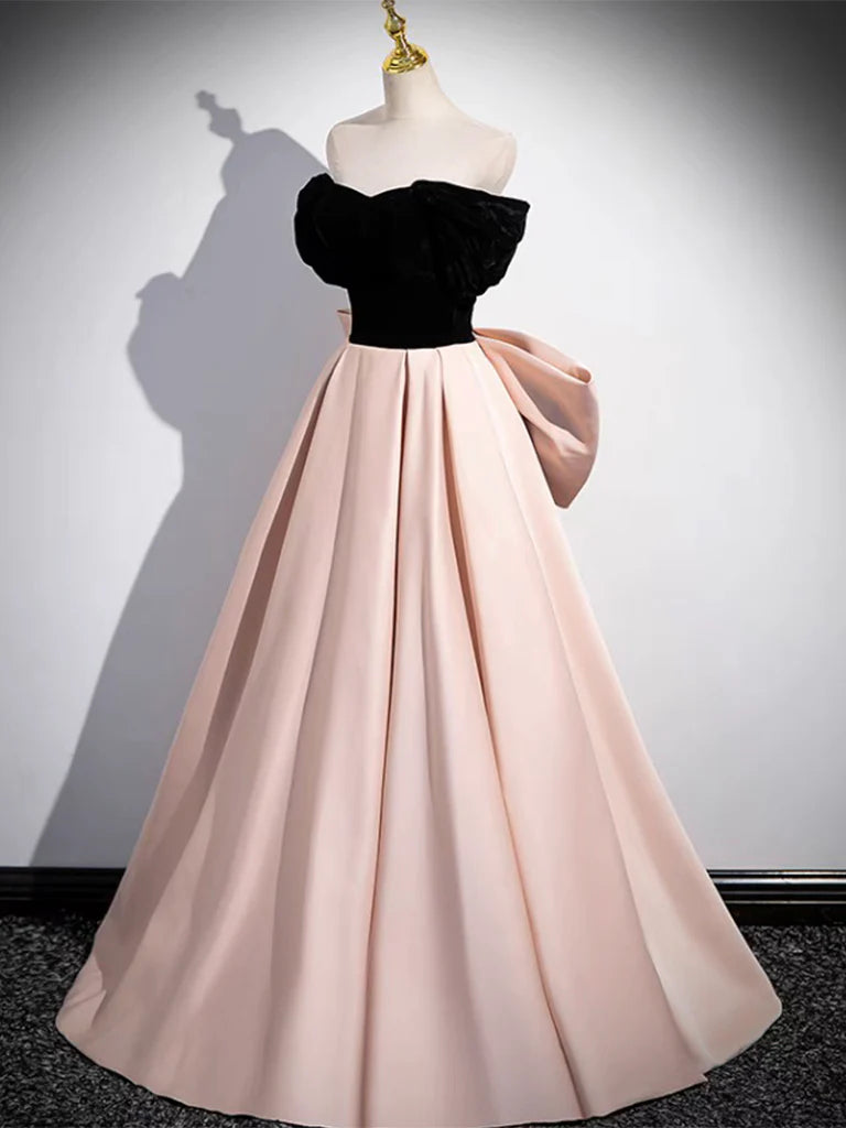 A-Line Off Shoulder Satin Long Prom Dress