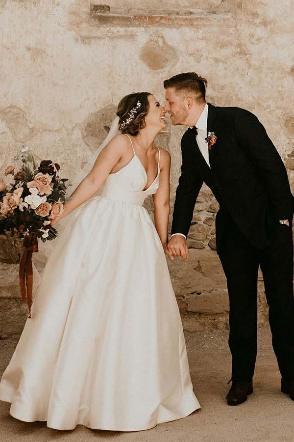 A-Line Floor Length Sleeveless Straps Ivory Wedding Dress