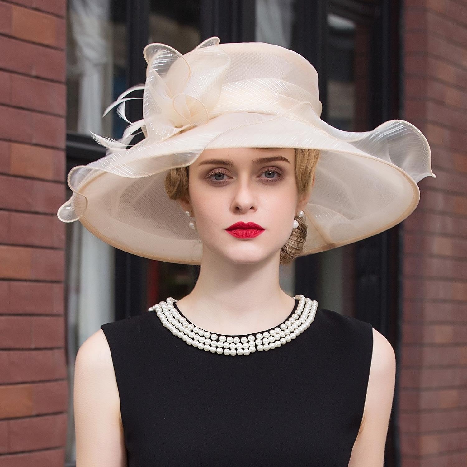 Fascinator-Hüte, Organza-Eis-Seiden-Eimerhut, Schlapphut, Sonnenhut, Hochzeit, Teeparty, elegante Hochzeit mit Federschleife, Kopfbedeckung