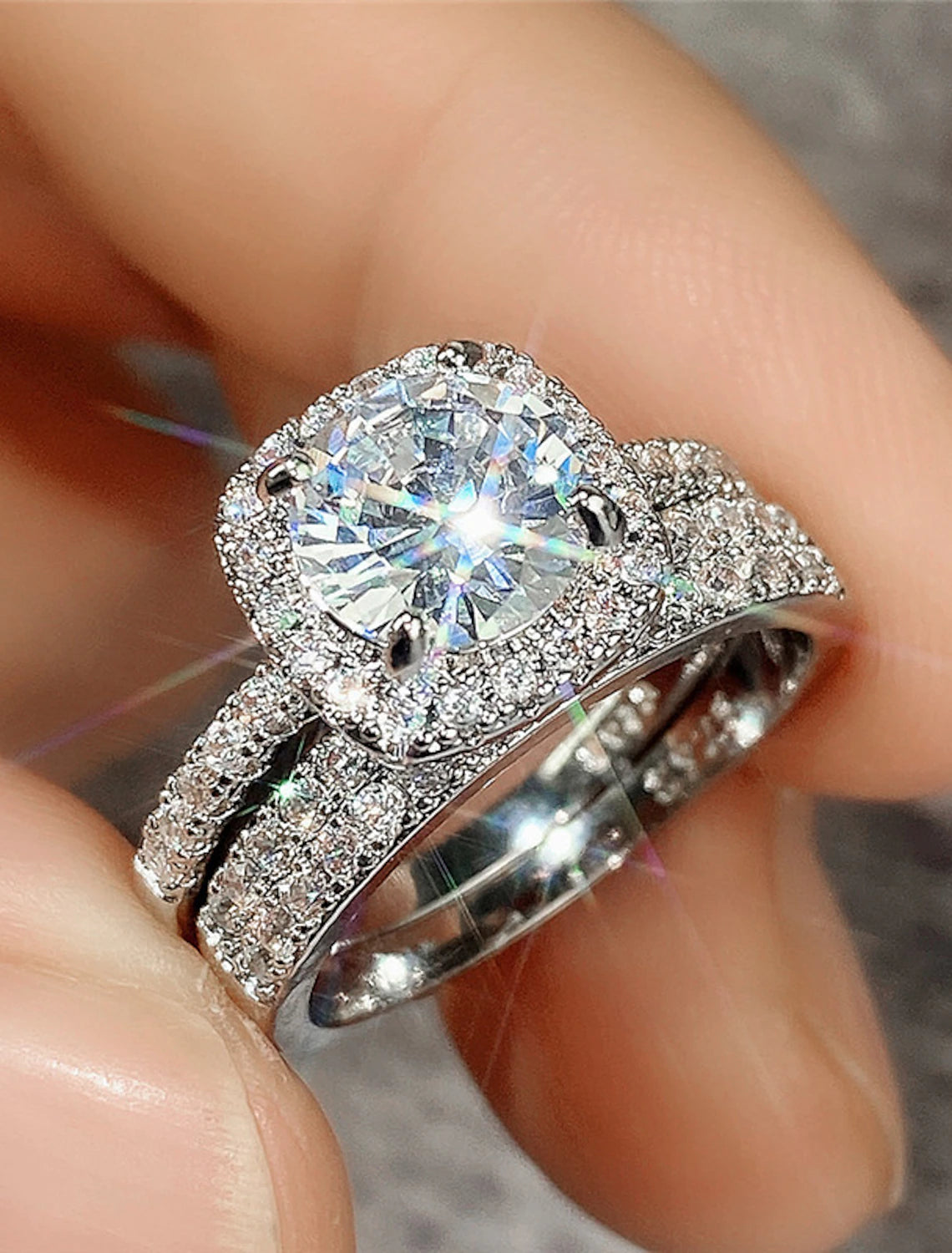 Ring Wedding Classic F1209 Platinum Gold Copper Precious Fashion 2pcs Zircon