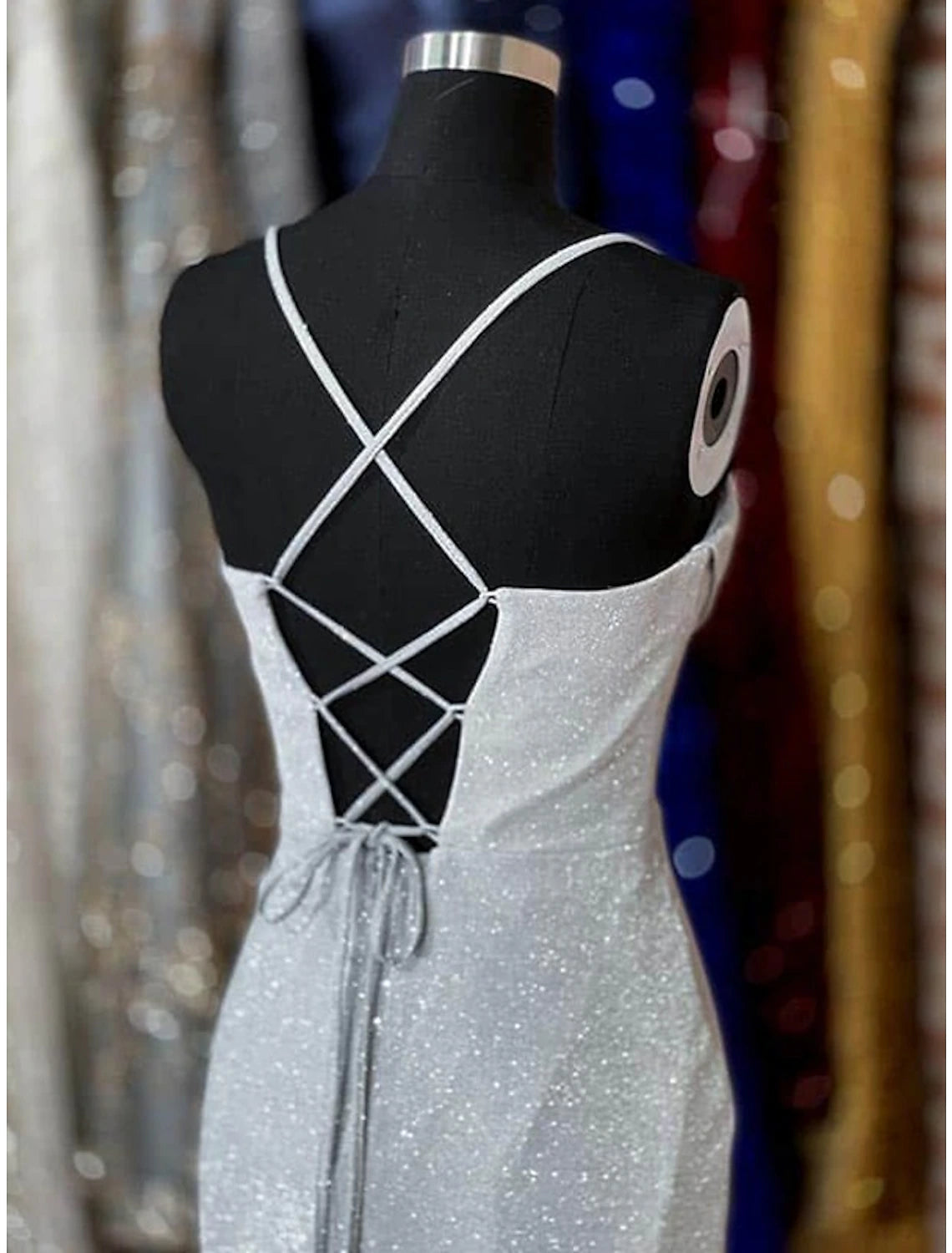 Etui-/Säulen-Ballkleider Korsettkleider Hochzeitsfeier Sweep/Pinsel Schleppe Ärmellos Wasserfallausschnitt Pailletten mit Glitzer Geraffter Schlitz