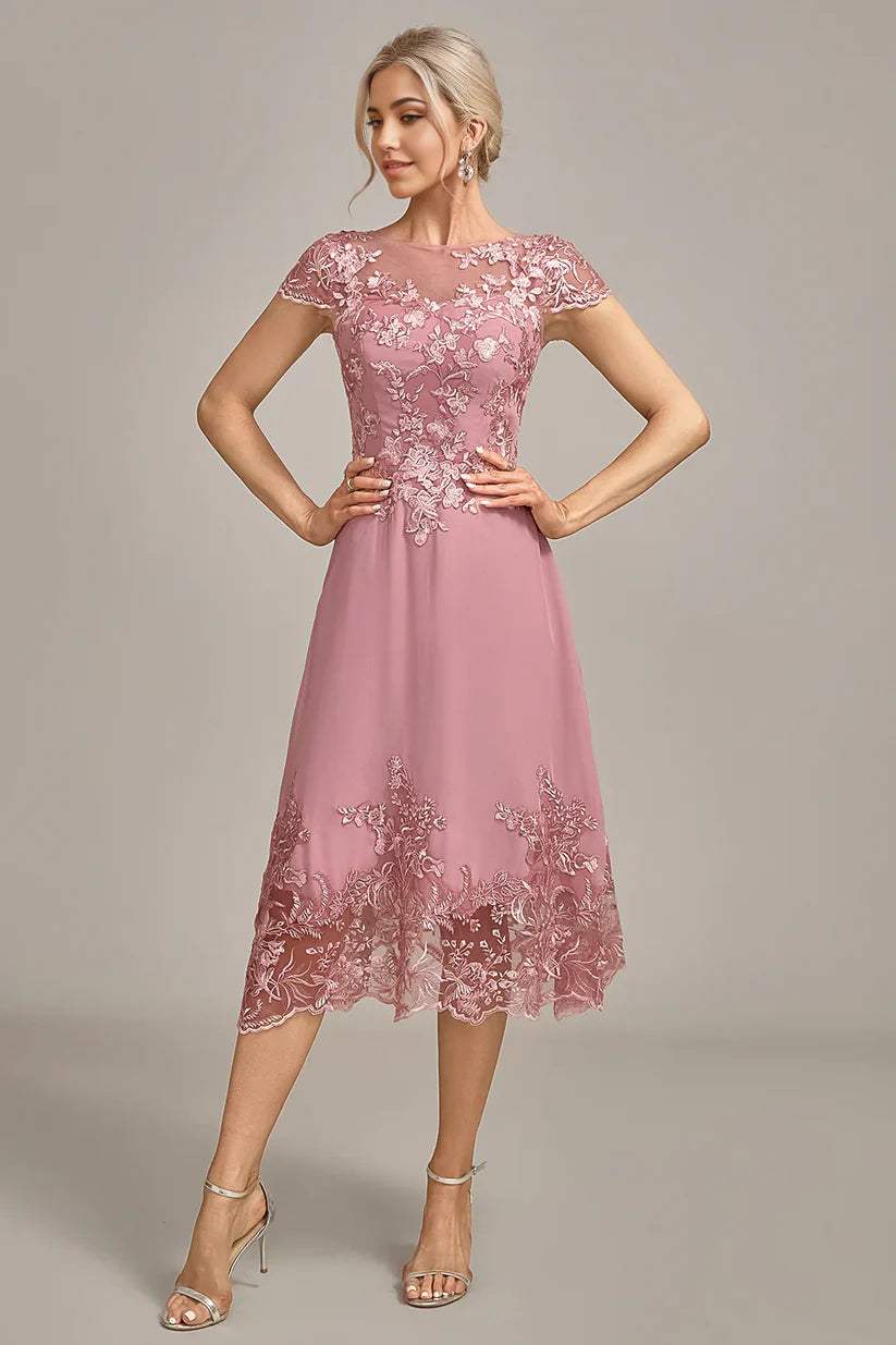 A-Line Tea-Length Mother of the Bride Dress With Sequins