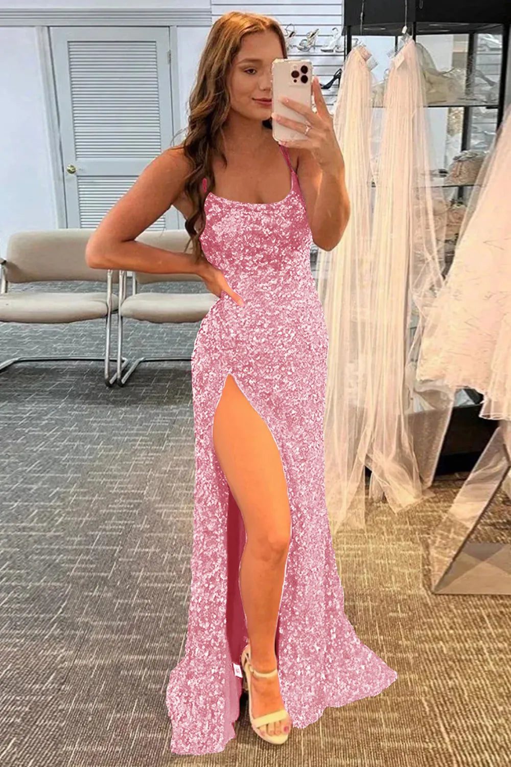 Mermaid Sequins Long Prom Dress with Slit
