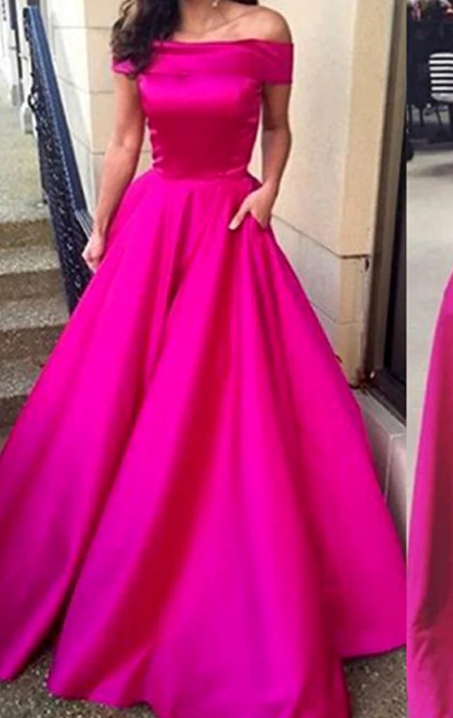 Off the Shoulder Ball Gown Satin Prom Dress
