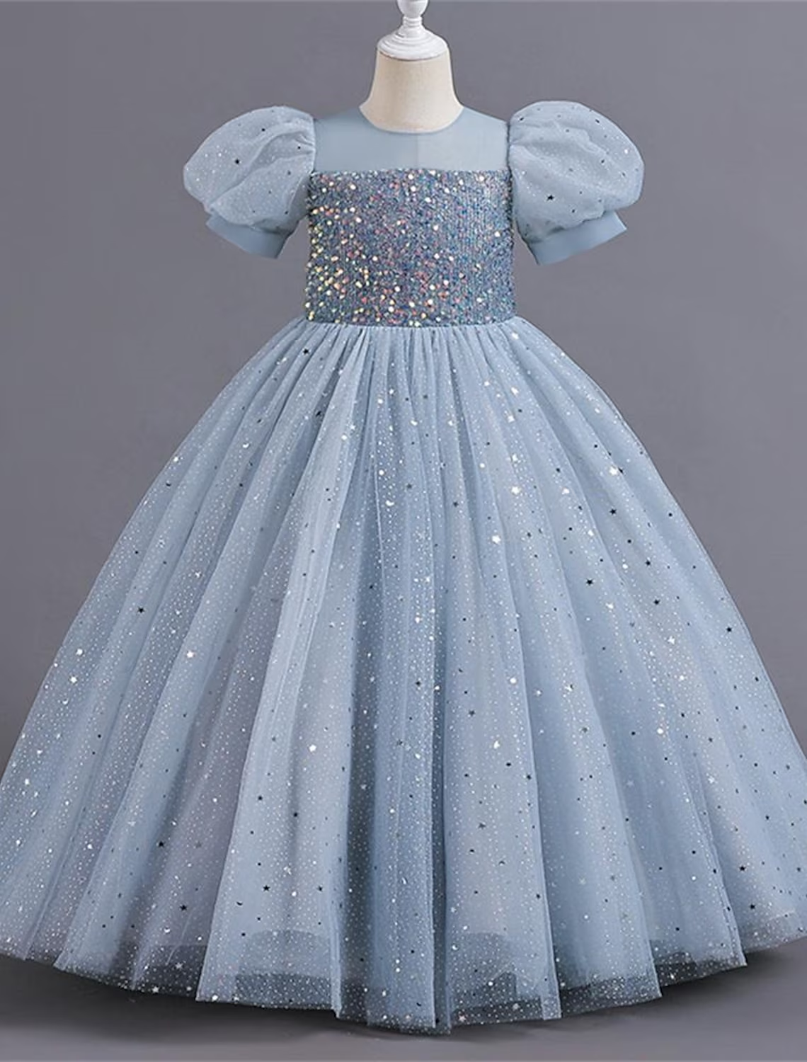 Kids Girls' Party Dress Solid Color Flower Short Sleeve Performance Wedding Sequins Elegant Princess Polyester Maxi Tulle Dress Summer Spring 4-13 Years Multicolor White Pink