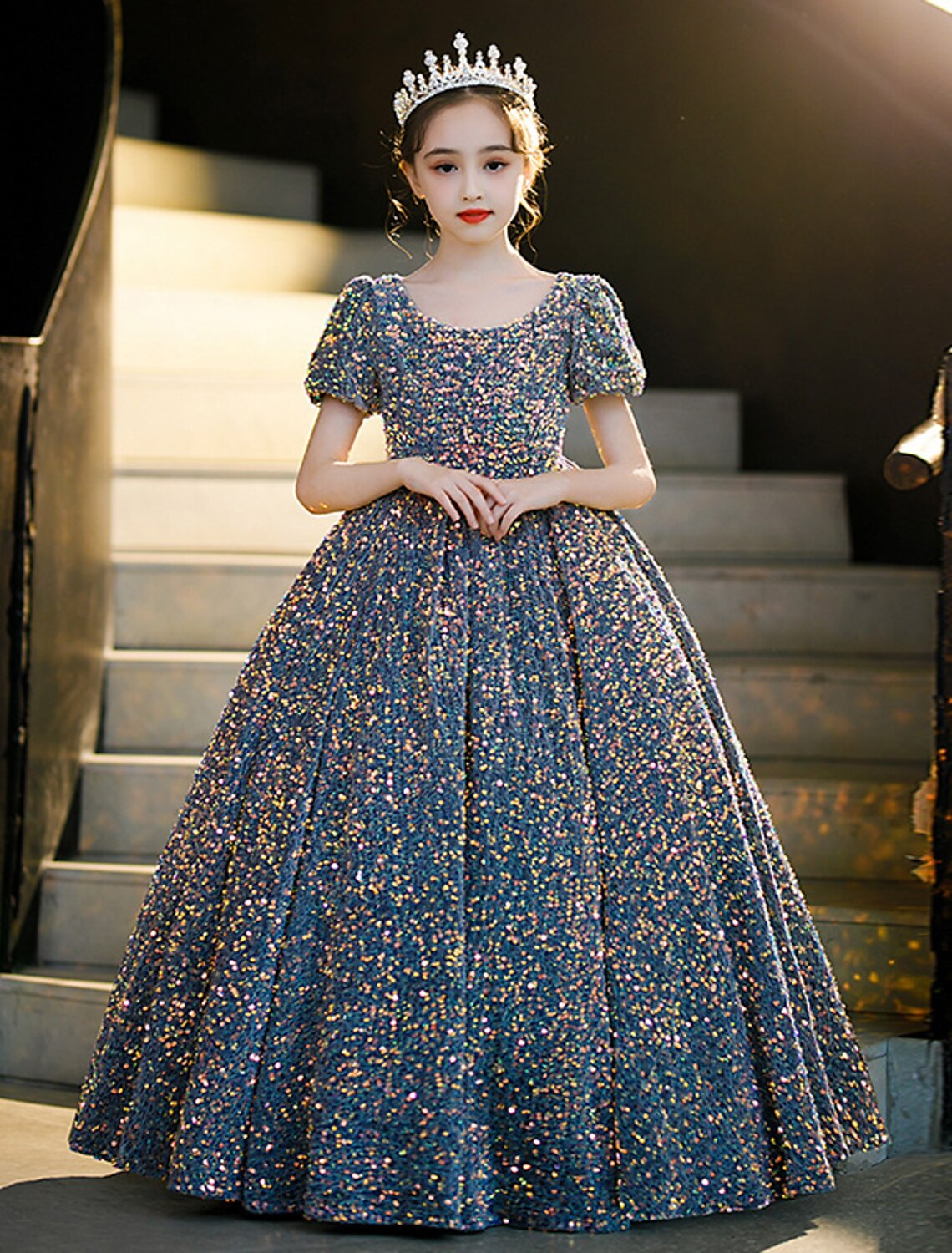 Princess Floor Length Flower Girl Dress Birthday Girls Cute Prom Dress Polyester / Cotton Blend with Paillette Sparkle & Shine Fit 3-16 Years