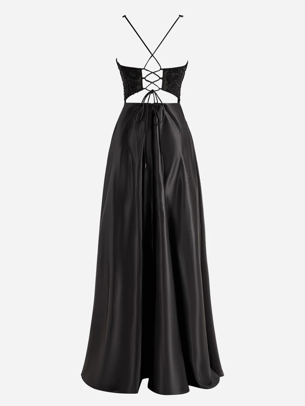 A-Line V-Neck Satin Prom Dress