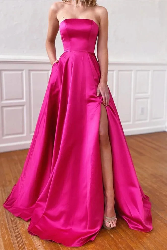 A-line Sleeveless Side Slits With Pockets Ball Gown Prom Dresses