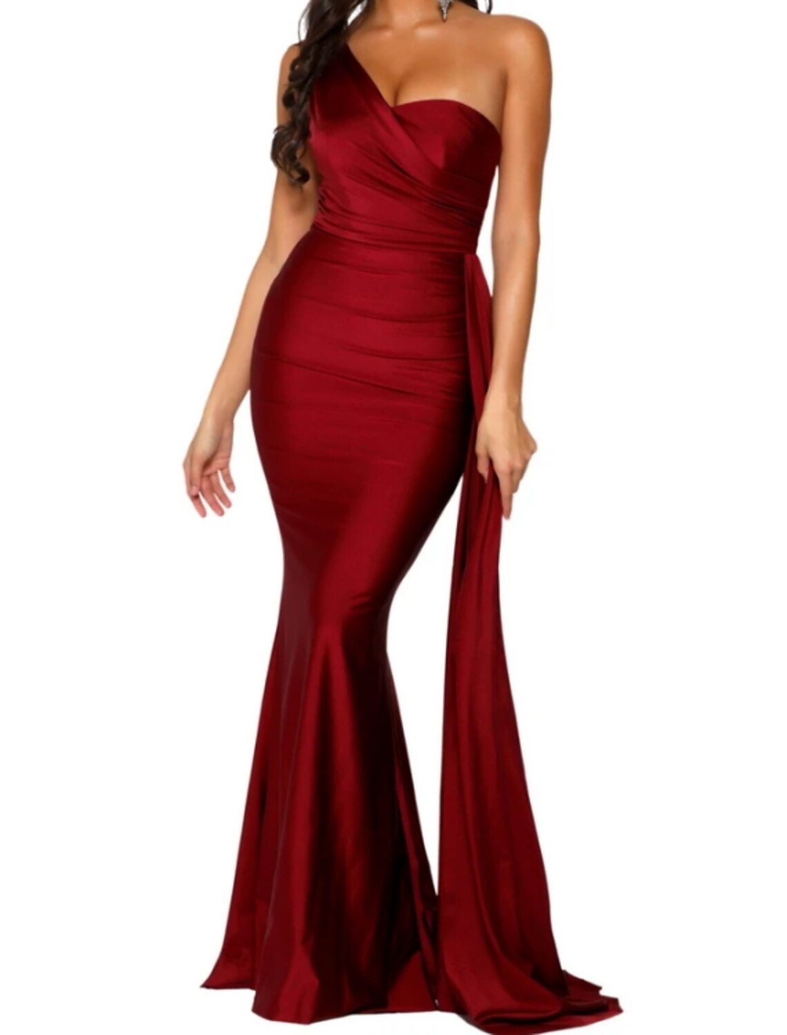 Mermaid / Trumpet Minimalist Sexy Engagement Formal Evening Birthday Dress One Shoulder Sleeveless Sweep / Brush Train Charmeuse with Draping