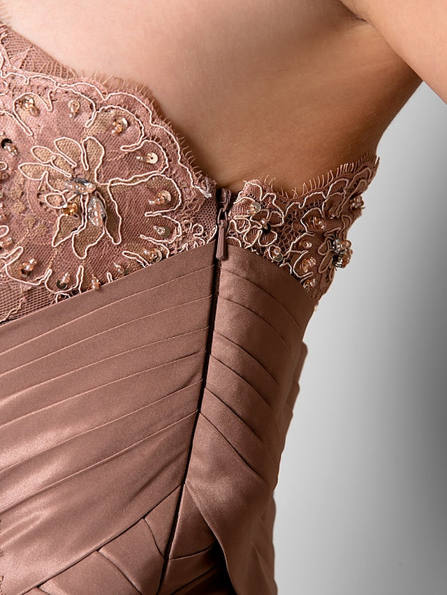 Meerjungfrau/Trompete Kleid für die Brautmutter mit Blumenmuster, eine Schulter, Sweep/Pinsel Schleppe, Spitze, Taft, ärmellos mit Blume