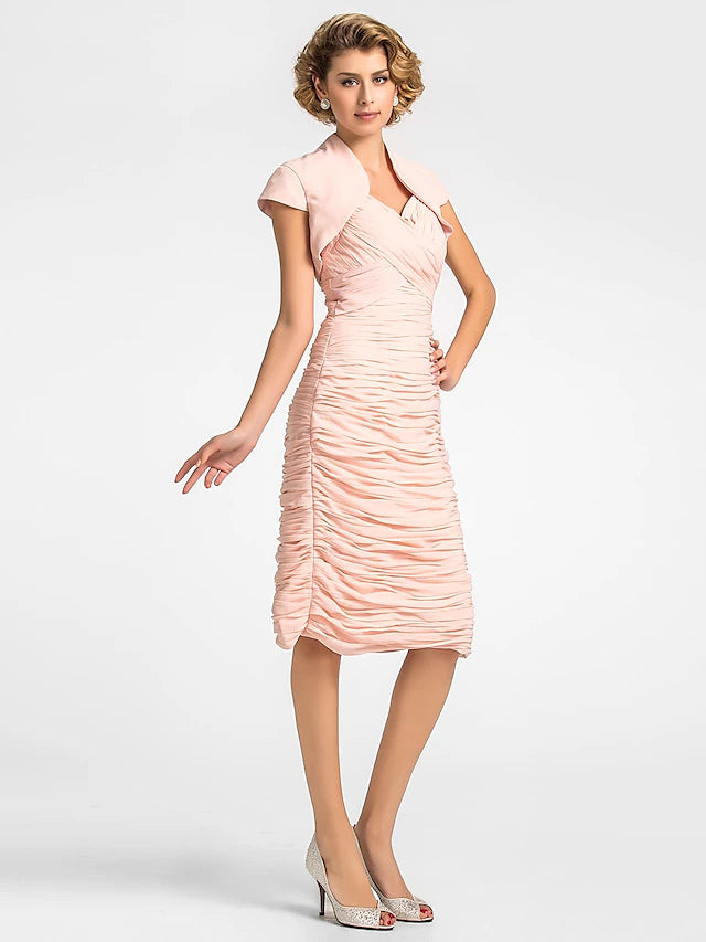 Sheath / Column Mother of the Bride Dress Straps Knee Length Chiffon Sleeveless with Criss Cross Ruched