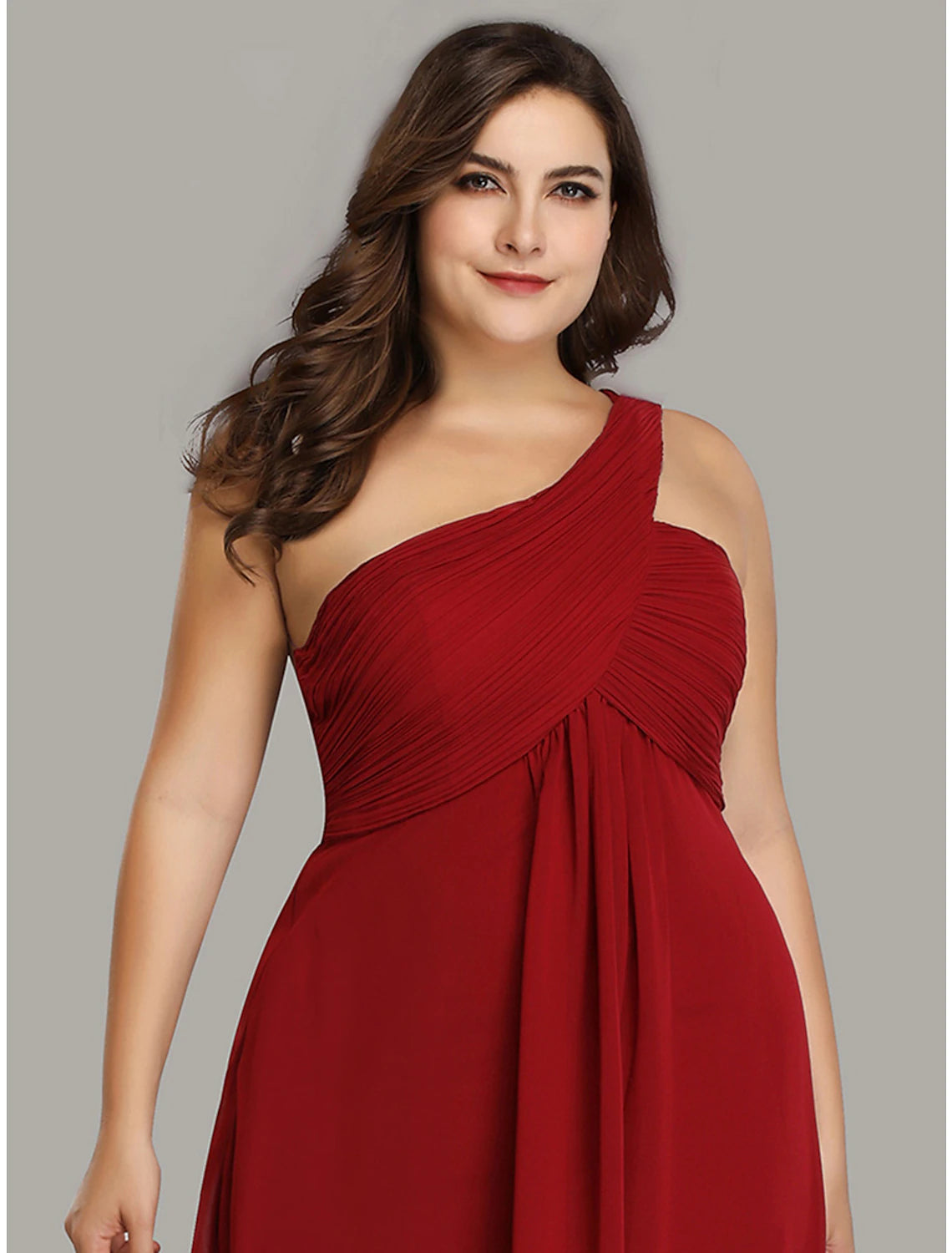 A-Linien-Abendkleid, Empire-Kleid, formeller Abend, bodenlang, ärmellos, eine Schulter, Brautjungfernkleid, Chiffon, rückenfrei mit Falten, Drapierung