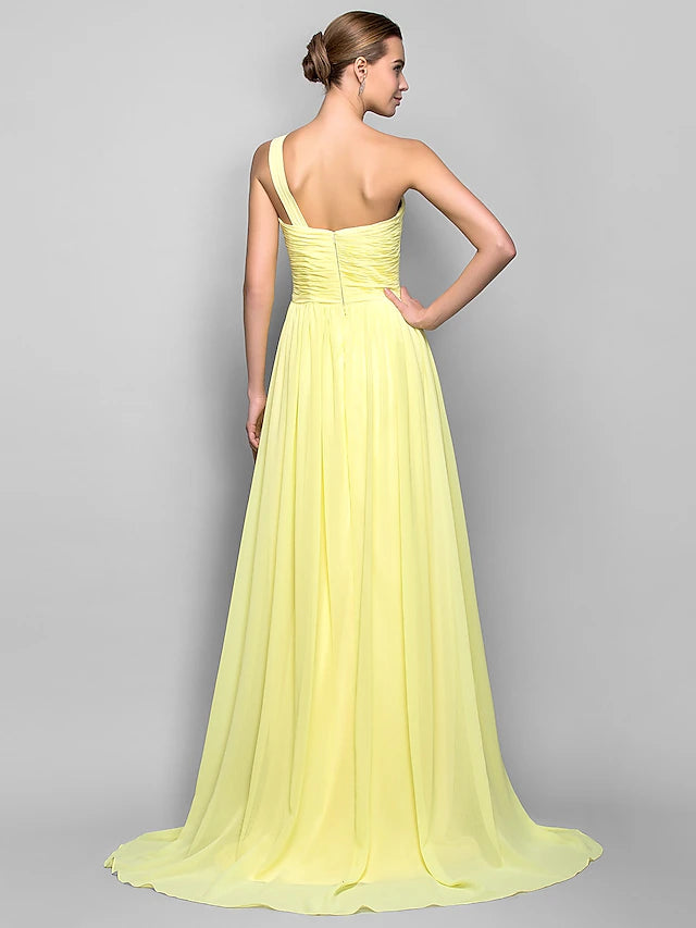 Sheath / Column Minimalist Dress Holiday Sweep / Brush Train Sleeveless One Shoulder Georgette with Criss Cross Ruched