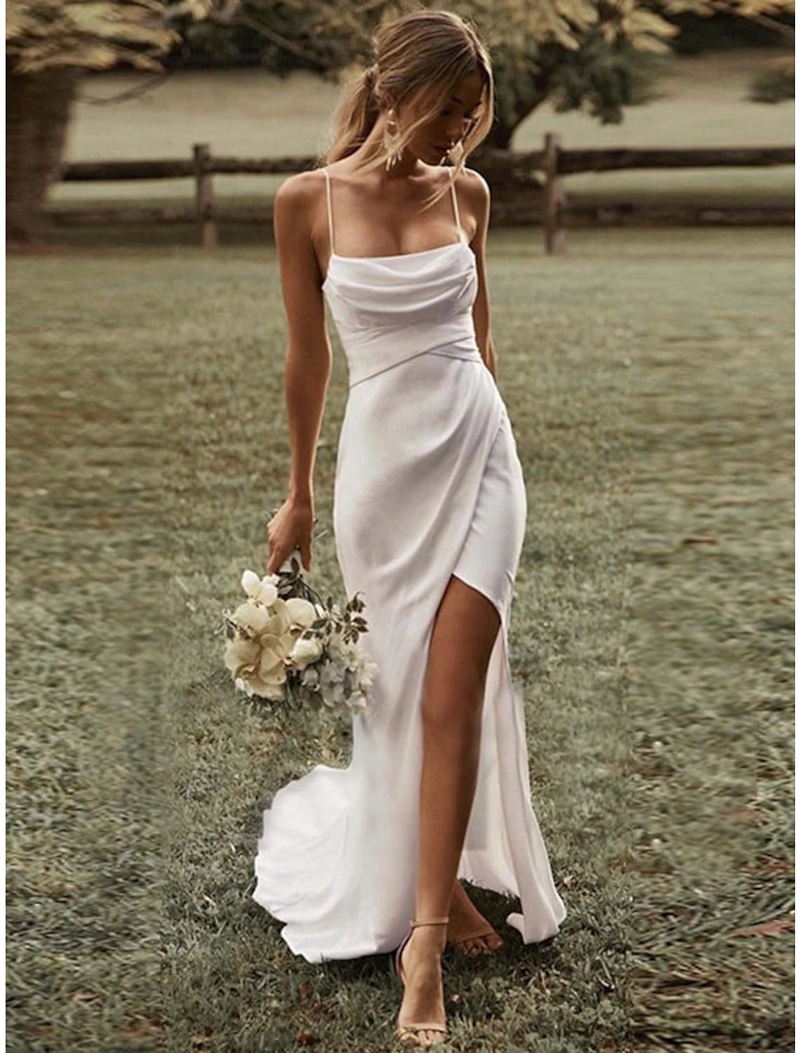 Beach Sexy Casual Wedding Dresses Sheath / Column Square Camisole Spag – BL Dress