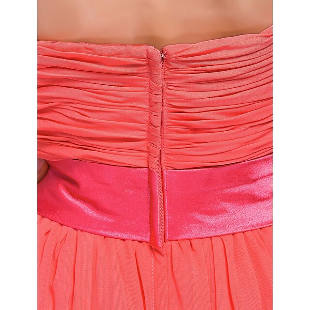 Ballkleid / A-Linie Brautjungfernkleid Herzförmiger Ausschnitt / Trägerlos Ärmellos Schnürung Asymmetrisch / Kurz / Mini Chiffon mit Überkreuzung / Gerüscht / Drapiert