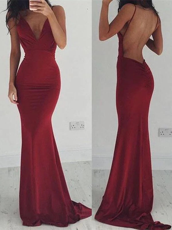 Mermaid Elegant Open Back Prom Dresses Formal Dress