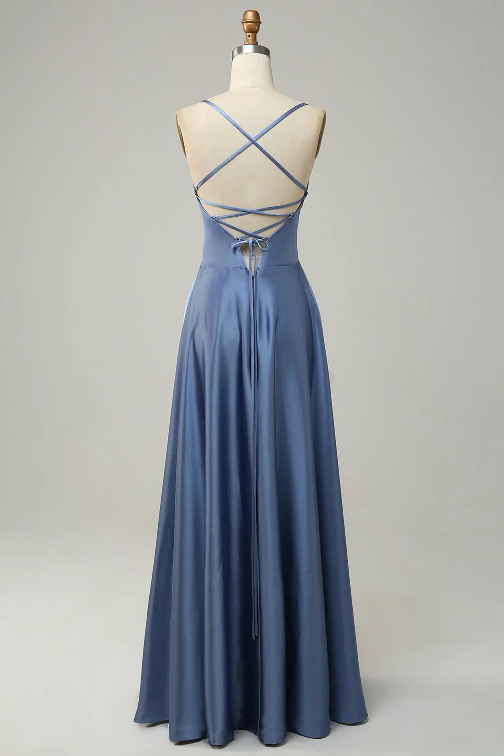 A Line Halter Long Bridesmaid Dress