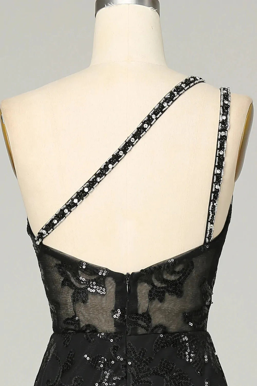 Sheath One Shoulder Backless Lace Long Prom Dress