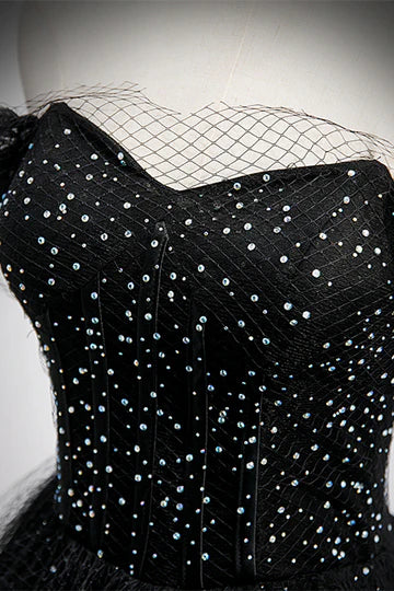 A-line Off-the-Shoulder Beaded Tulle Lace-Up Back Long Prom Dresses Formal Dress