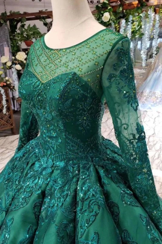 Long Sleeves Ball Gown Prom with Beads Quinceanera Dress