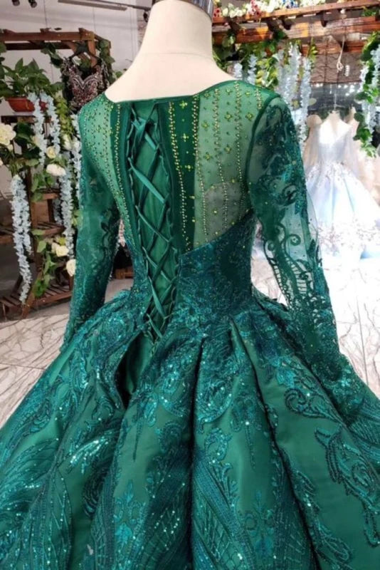 Long Sleeves Ball Gown Prom with Beads Quinceanera Dress